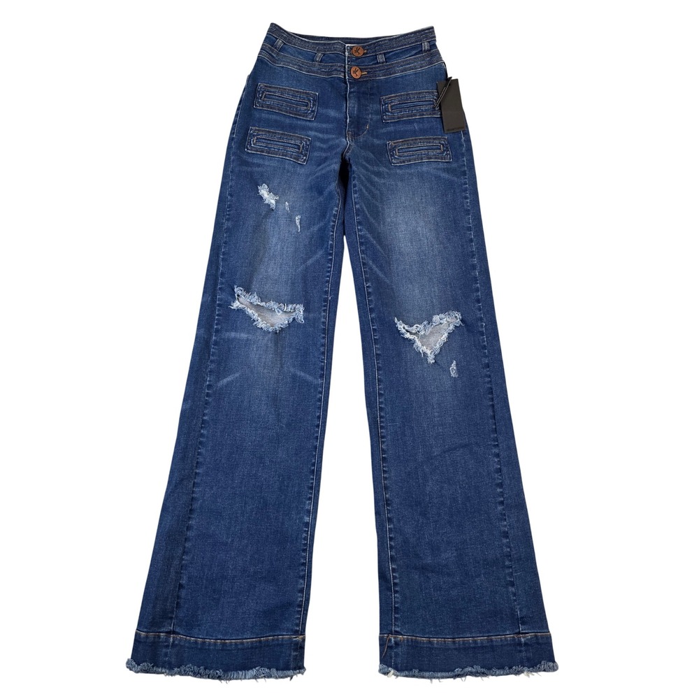 One Teaspoon Ace Scarletts Jeans 26 High Waist Distressed Wide Flare Leg NEW
